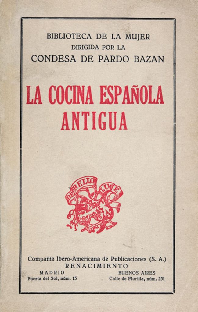 Portada original de La cocina española antigua de Emilia Pardo Bazán