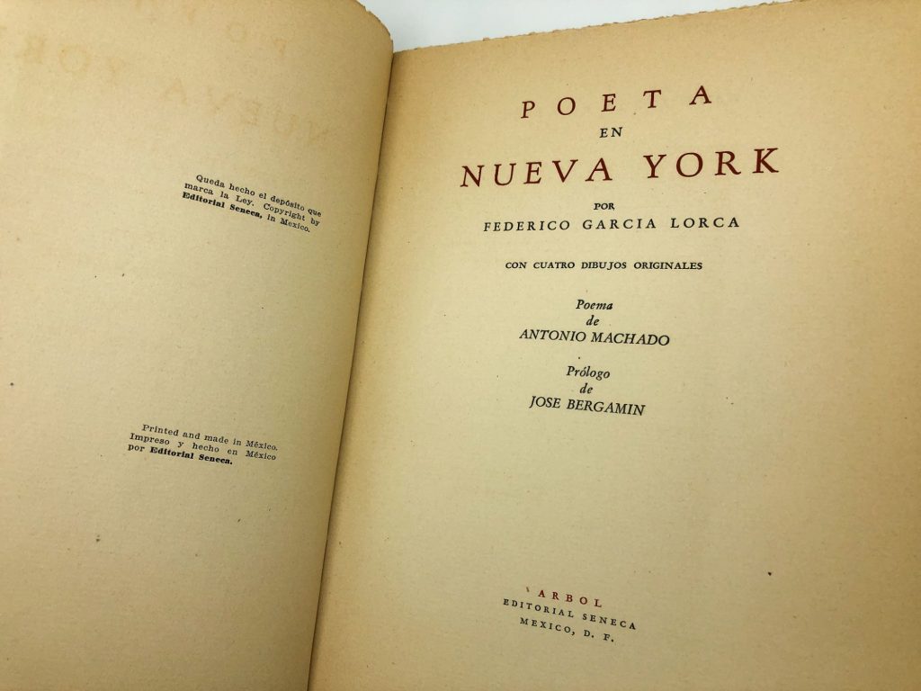 Primera edición de 'Poeta en Nueva York', de Federico García Lorca. 